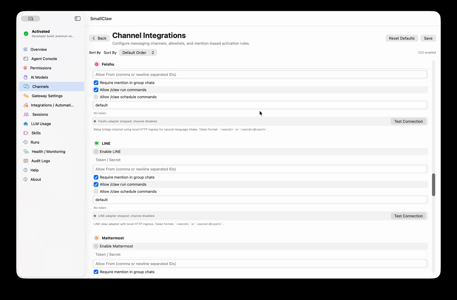 SmallClaw workflow run screen in a native macOS window