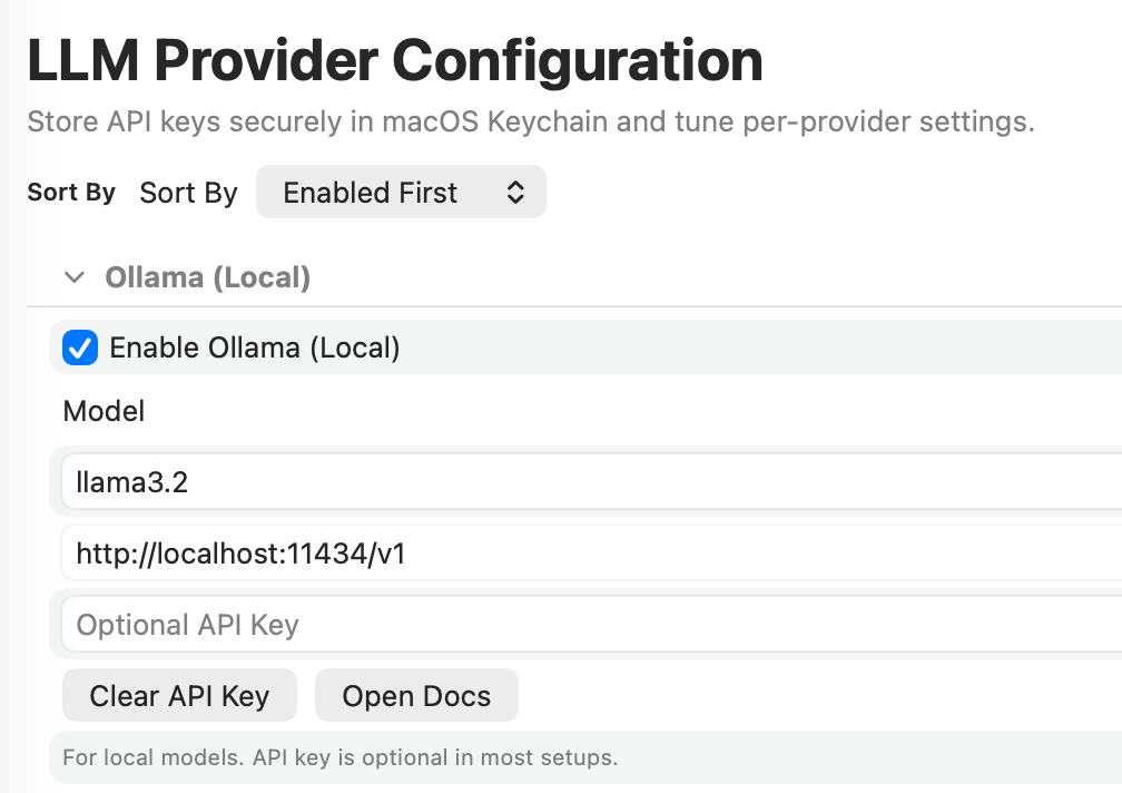 SmallClaw Agent Console showing a local Ollama provider and local profile selection